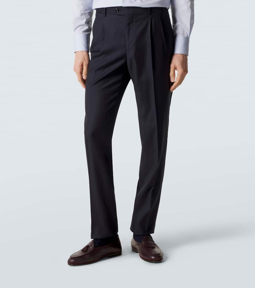 Pleated virgin wool straight pants