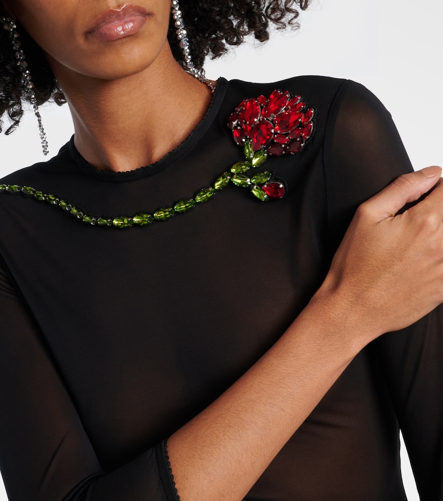 Crystal-embellished sheer cocktail dress
