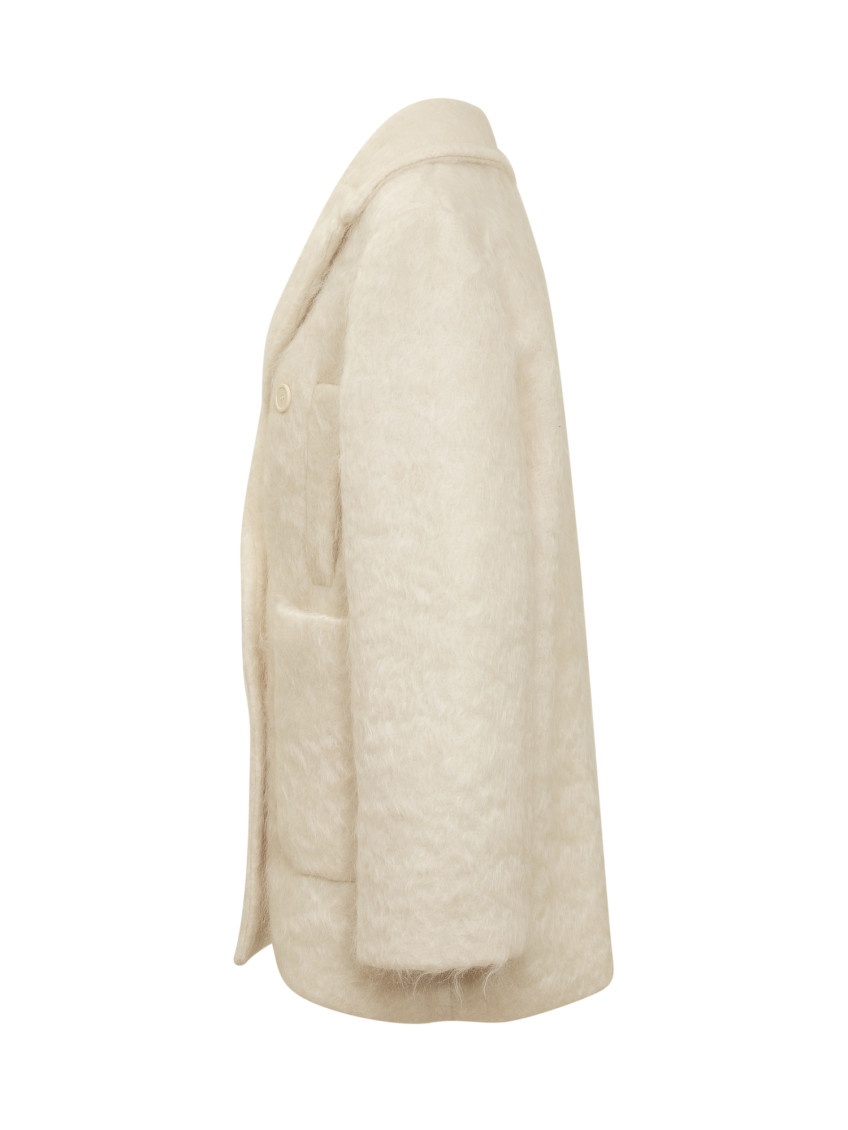 Off White Notched Lapel Trench Coat