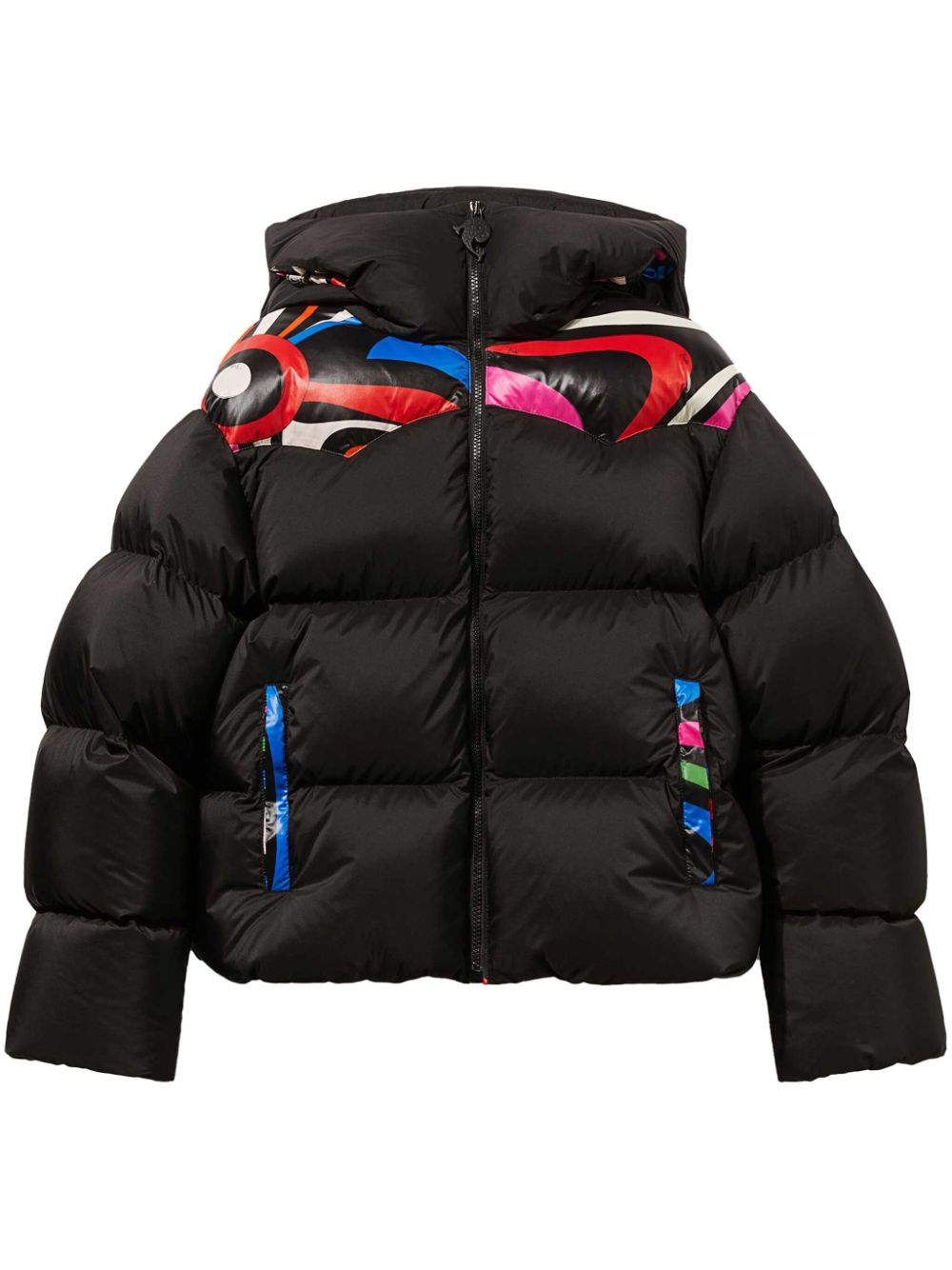 Onde-panelling hooded puffer jacket - Black