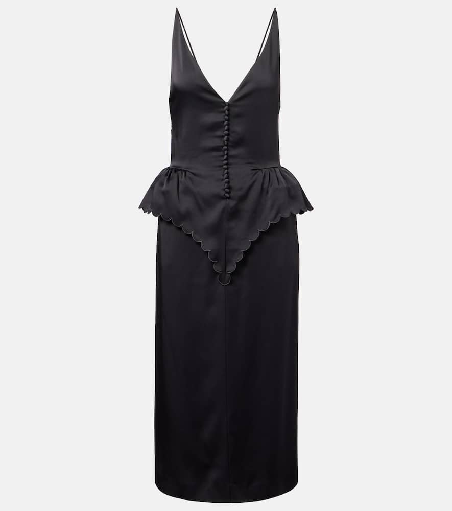 Open-back peplum satin midi dress