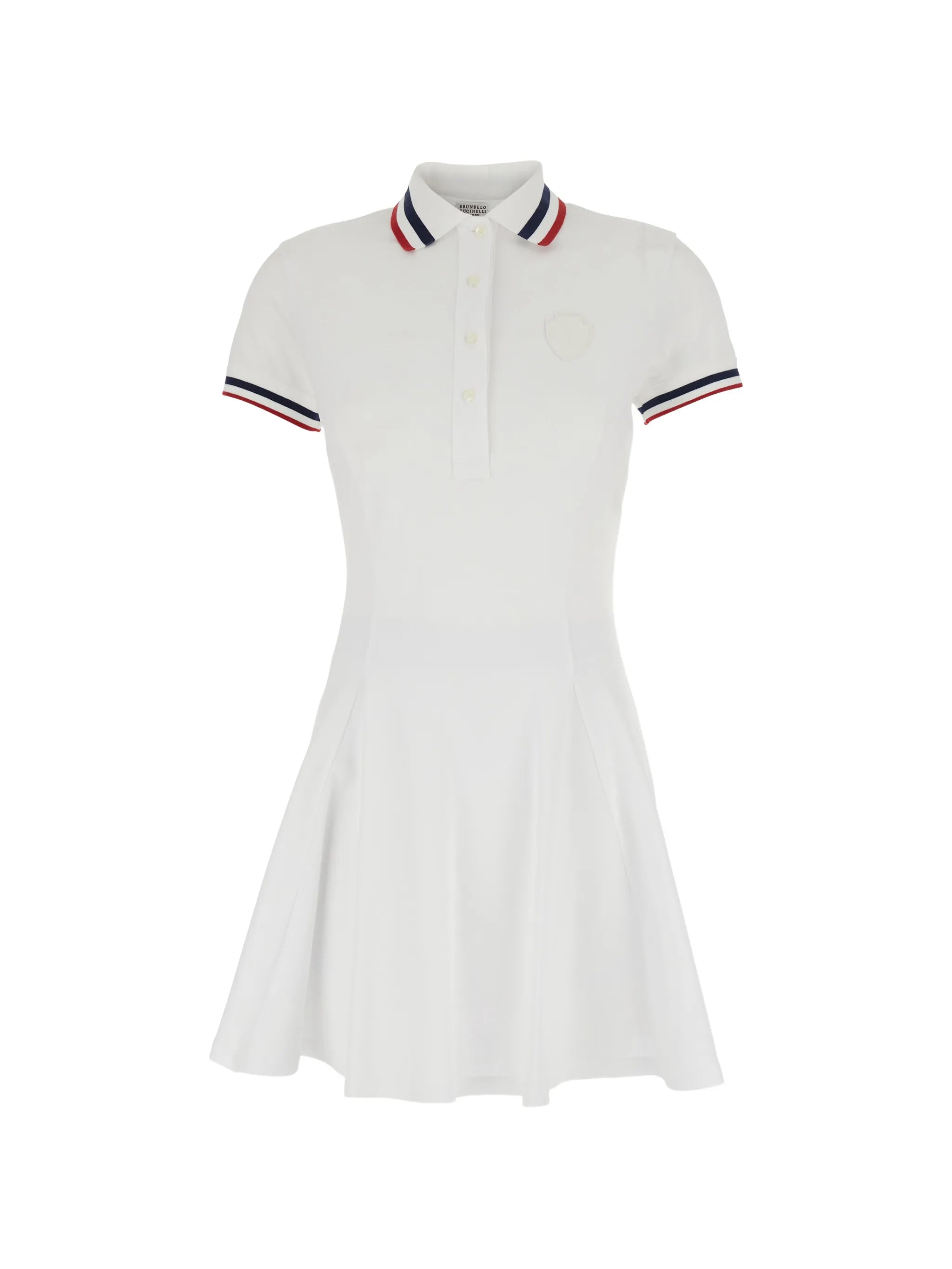 Striped-Trim A-Line Mini Dress — White