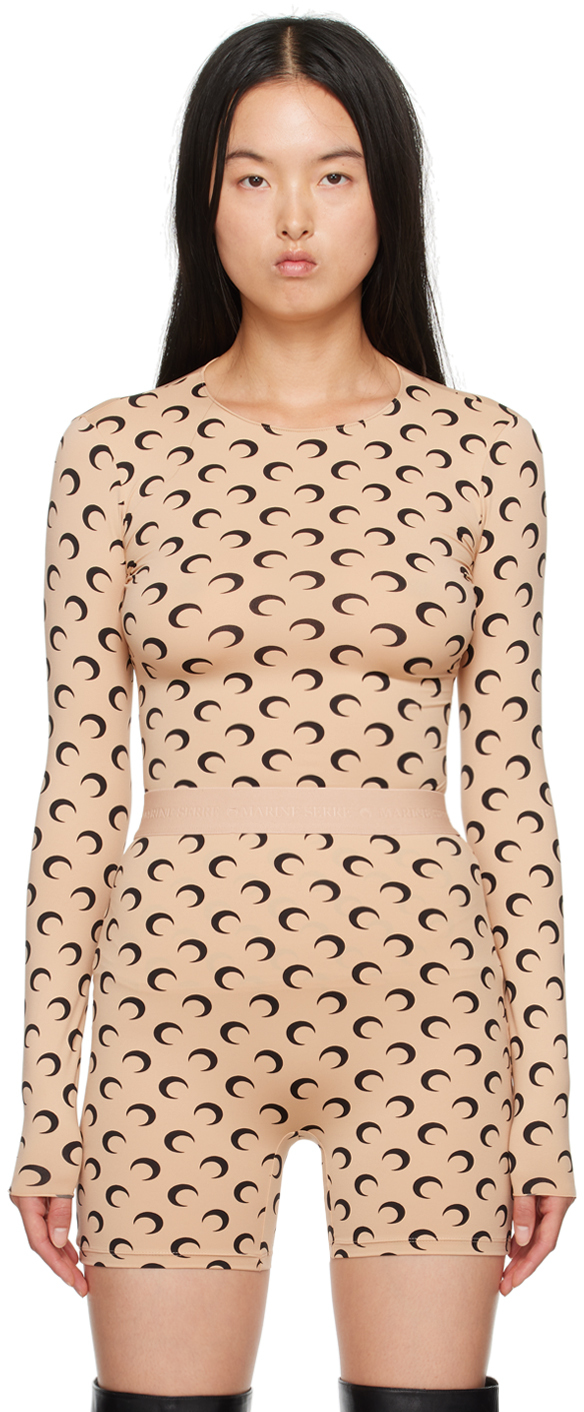 Marine Serre Tan All Over Moon Second Skin Long Sleeve T-Shirt
