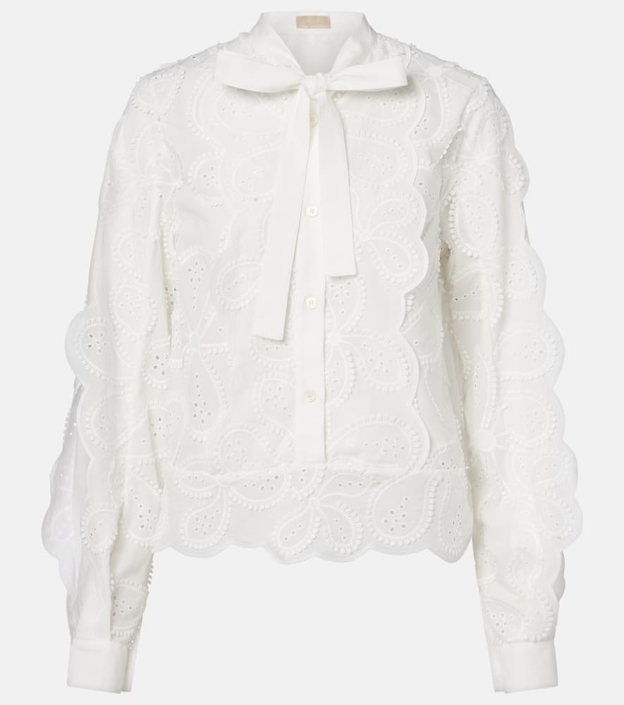 Embroidered tie-neck blouse