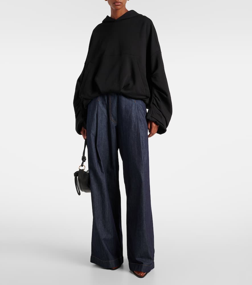 Oversized draped cotton jersey hoodie