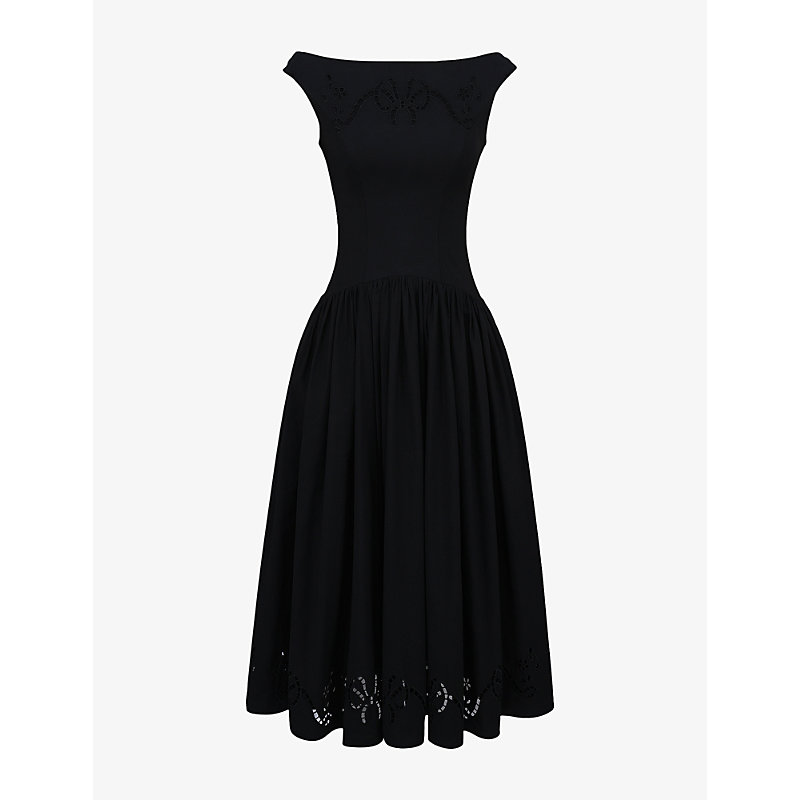 Womens Lauren Boat-Neck Broderie Cotton-Blend Midi Dress