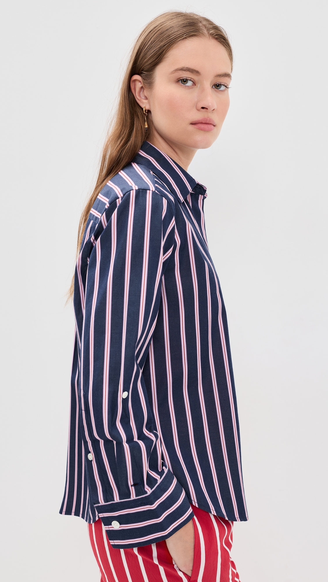 Button Down Poplin Shirt Multi Stripe/Classic Indigo