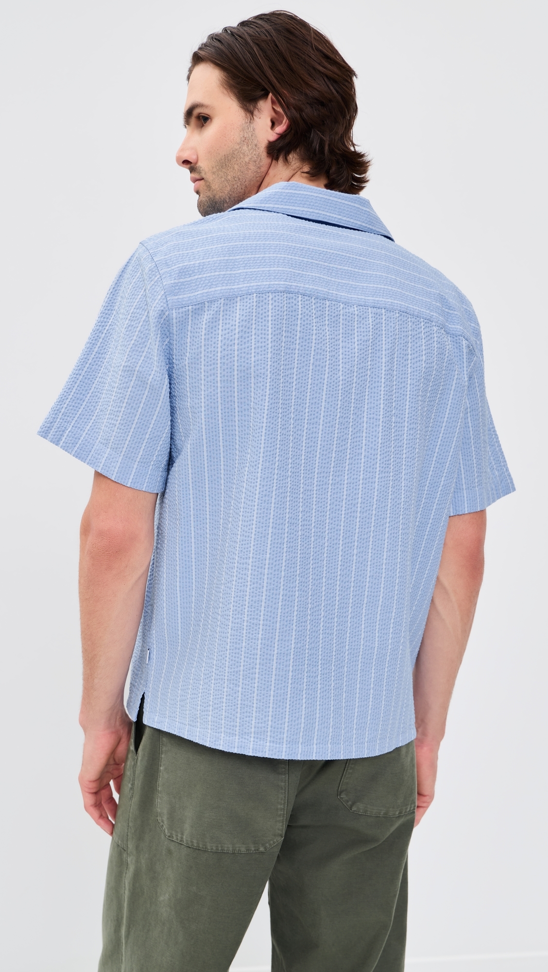 Seersucker Stripe Didcot Shirt Blue/Ecru