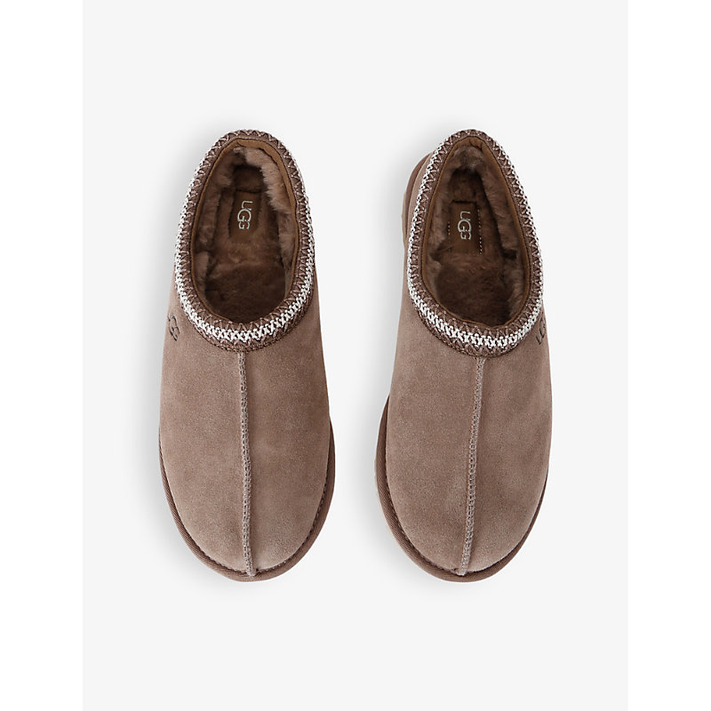 Mens Taupe Tasman Shearling-lined Suede Slippers