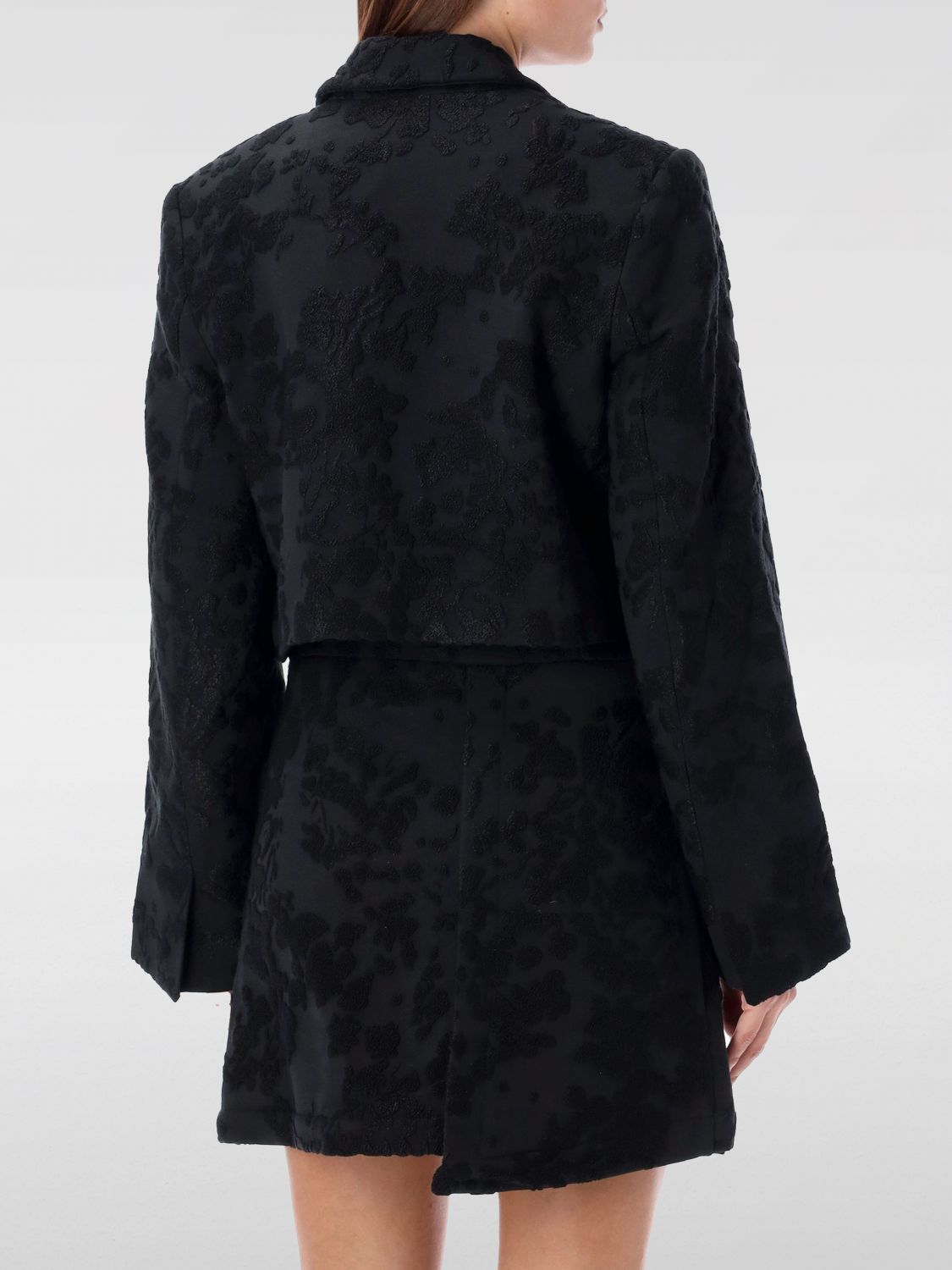 Floral-embroidered cropped blazer - Black