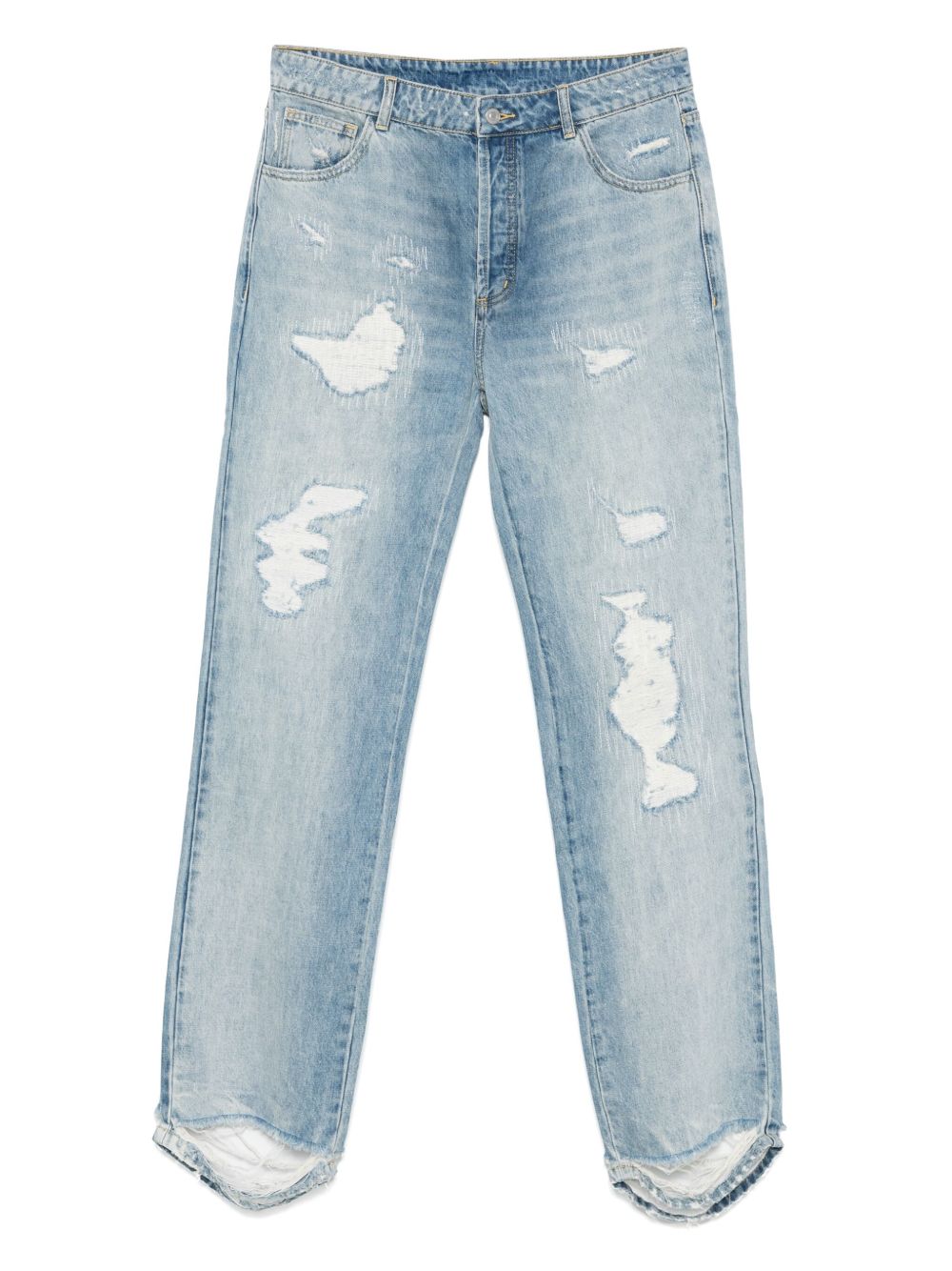 Distressed straight-leg jeans - Blue