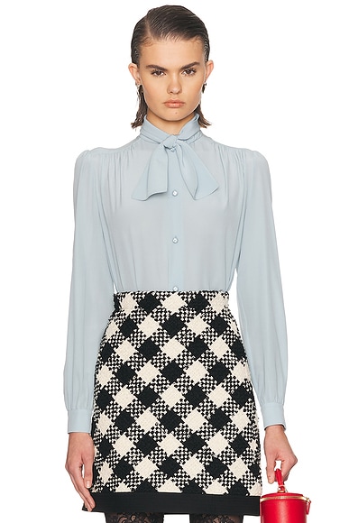 Valentino Crepe De Chine Shirt in Celeste Chiaro - Baby Blue. 38 also