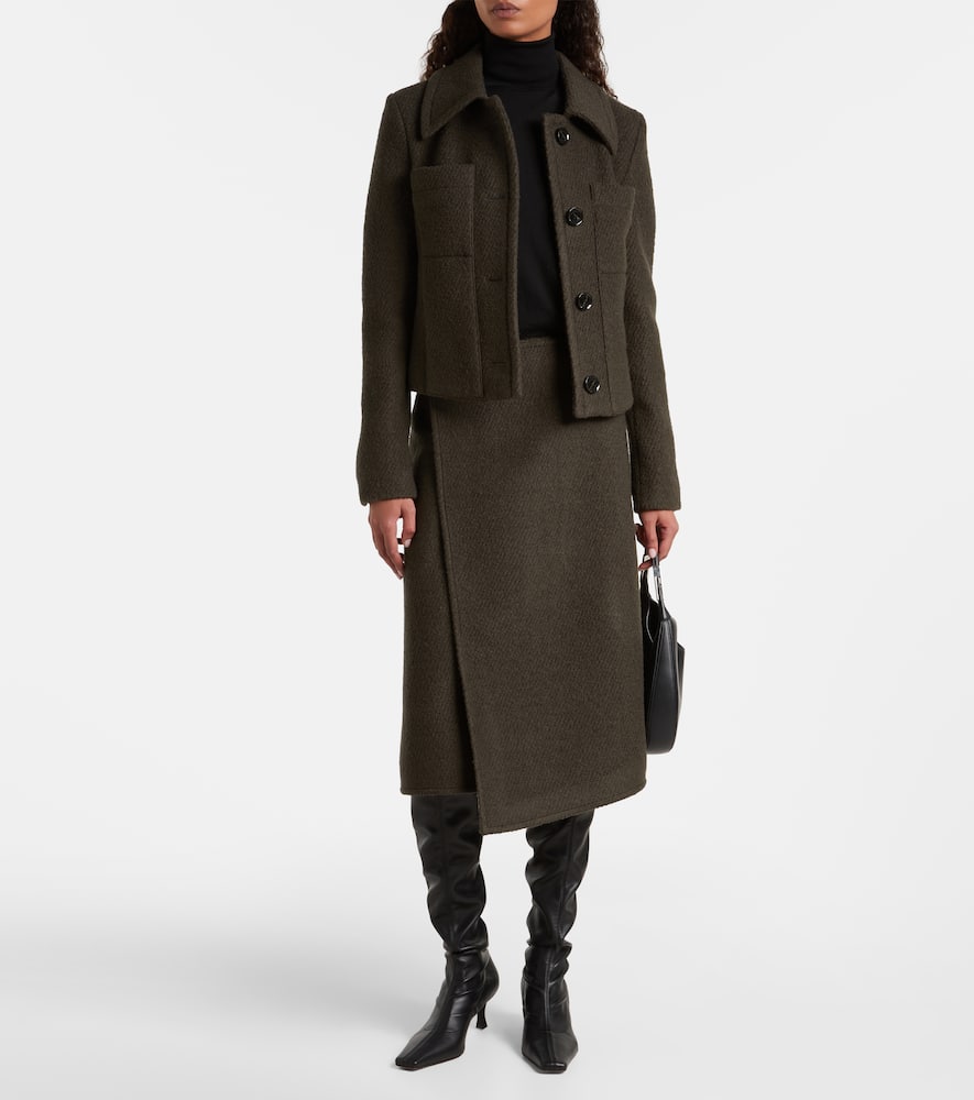 Bodhi wool-blend bouclé twill wrap skirt