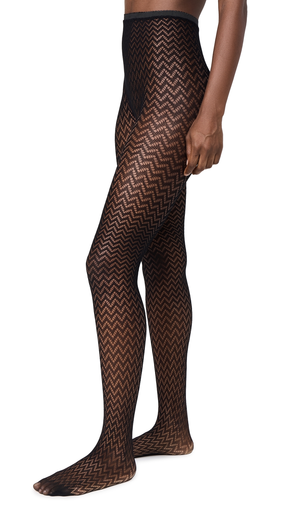 Micro Wavey Fishnet Tights Black One Size
