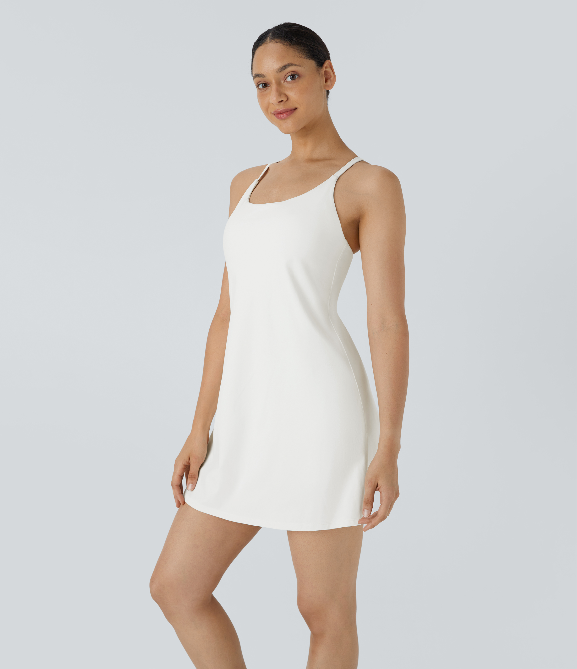 SoftlyZero™ Plush 2-in-1 Pocket Mini Active Dress D-F Cups Workout Dress - White