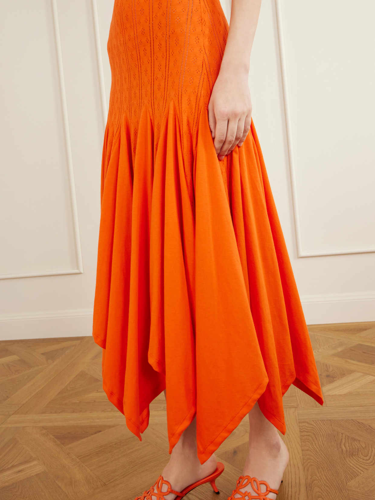 + Paula's Ibiza Pointelle-knit Cotton-jersey Midi Dress - Orange