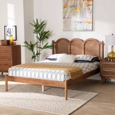 Baxton Studio Thatcher Queen Panel Platform Bed, Walnut/Natural Brown