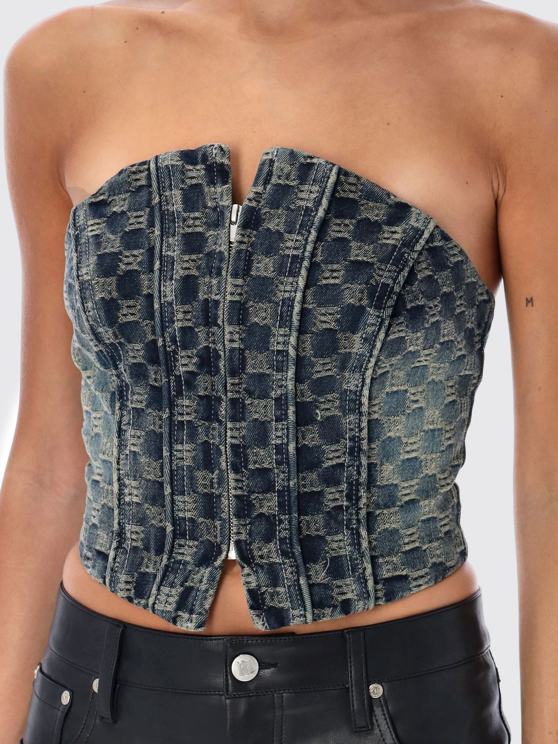 Monogram-jacquard denim corset - Blue