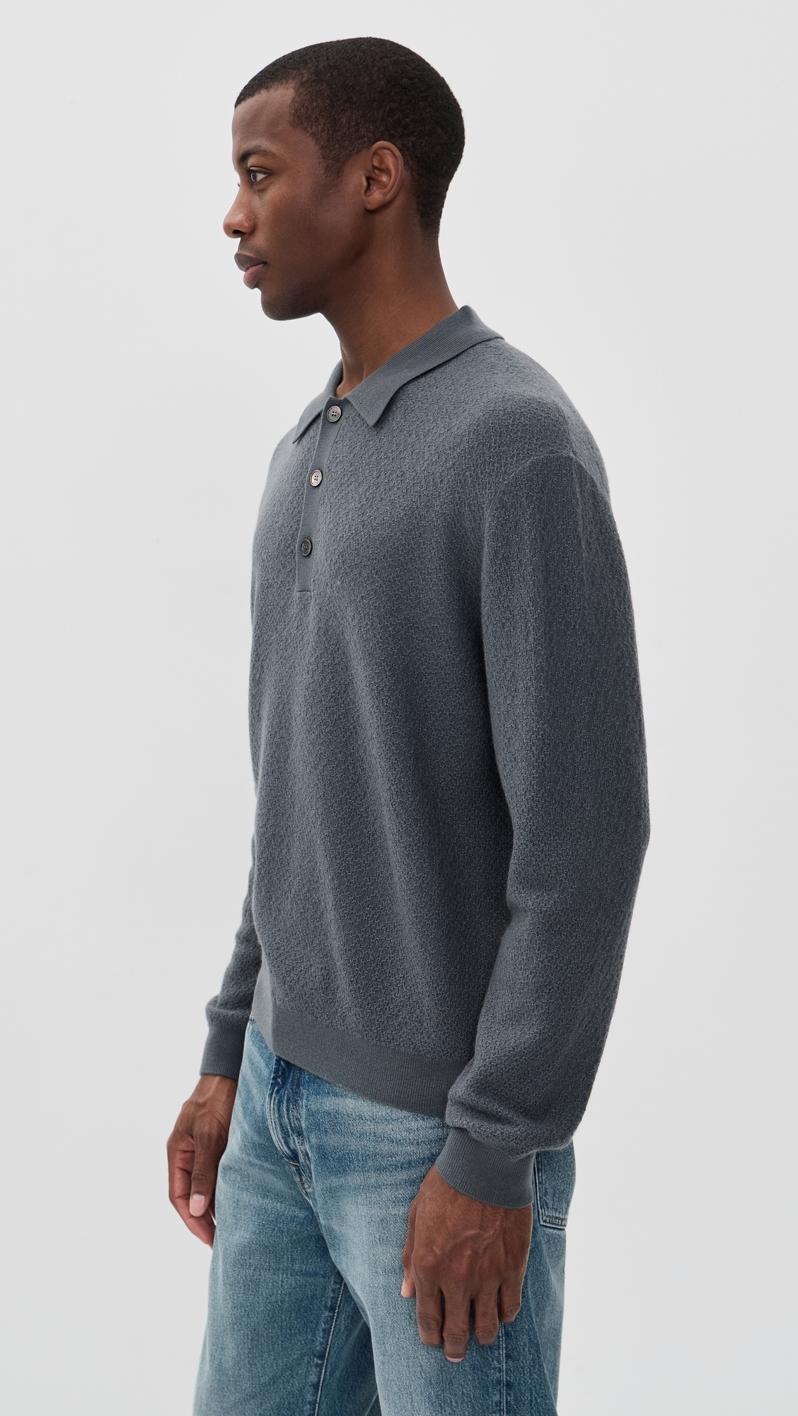 Long Sleeve Polo Sweater Blue Grey