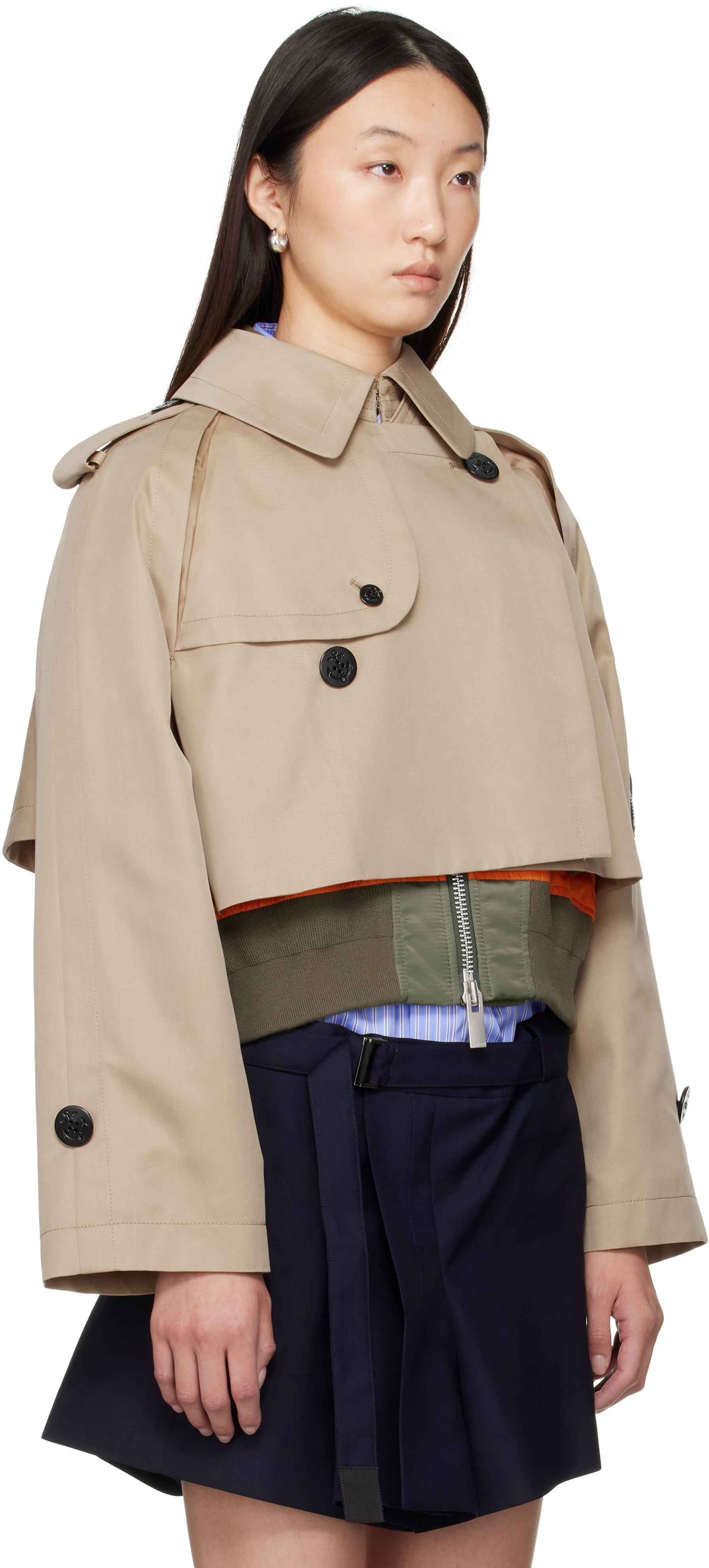 Beige Cotton Gabardine x Nylon Twill Jacket