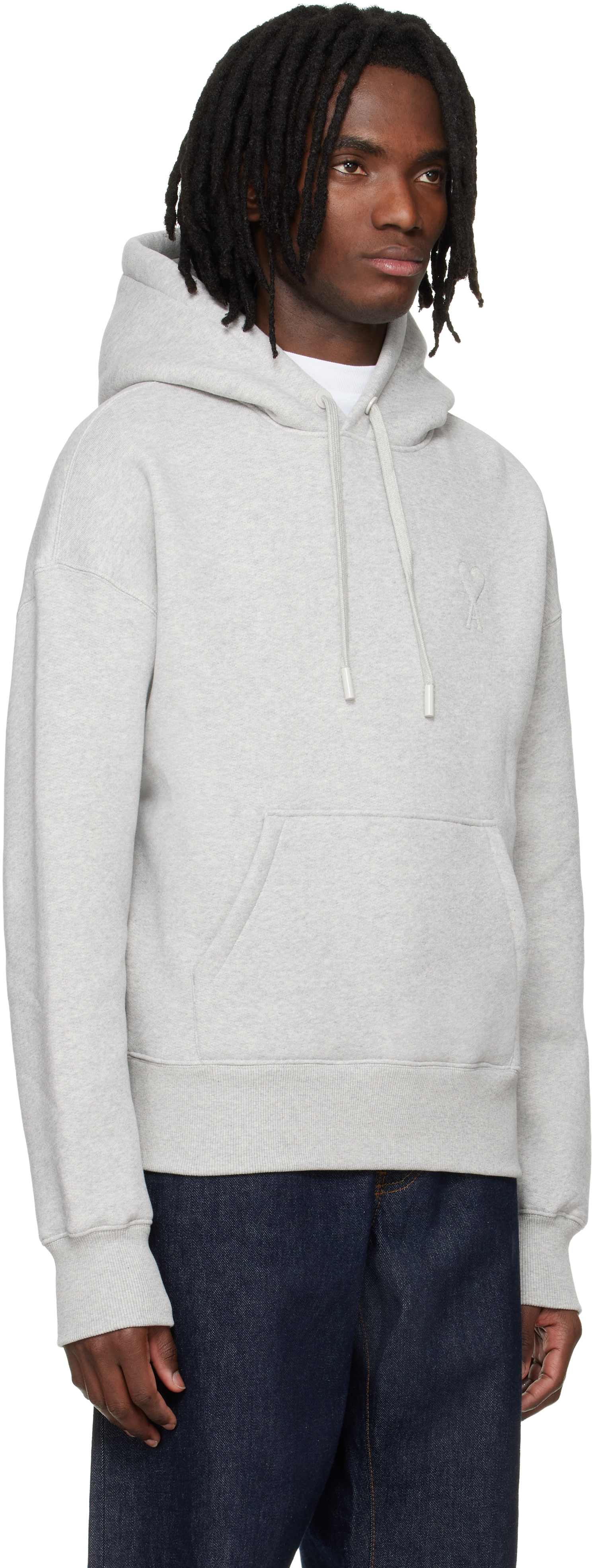 Grey Cotton Embossed Ami De Coeur Hoodie