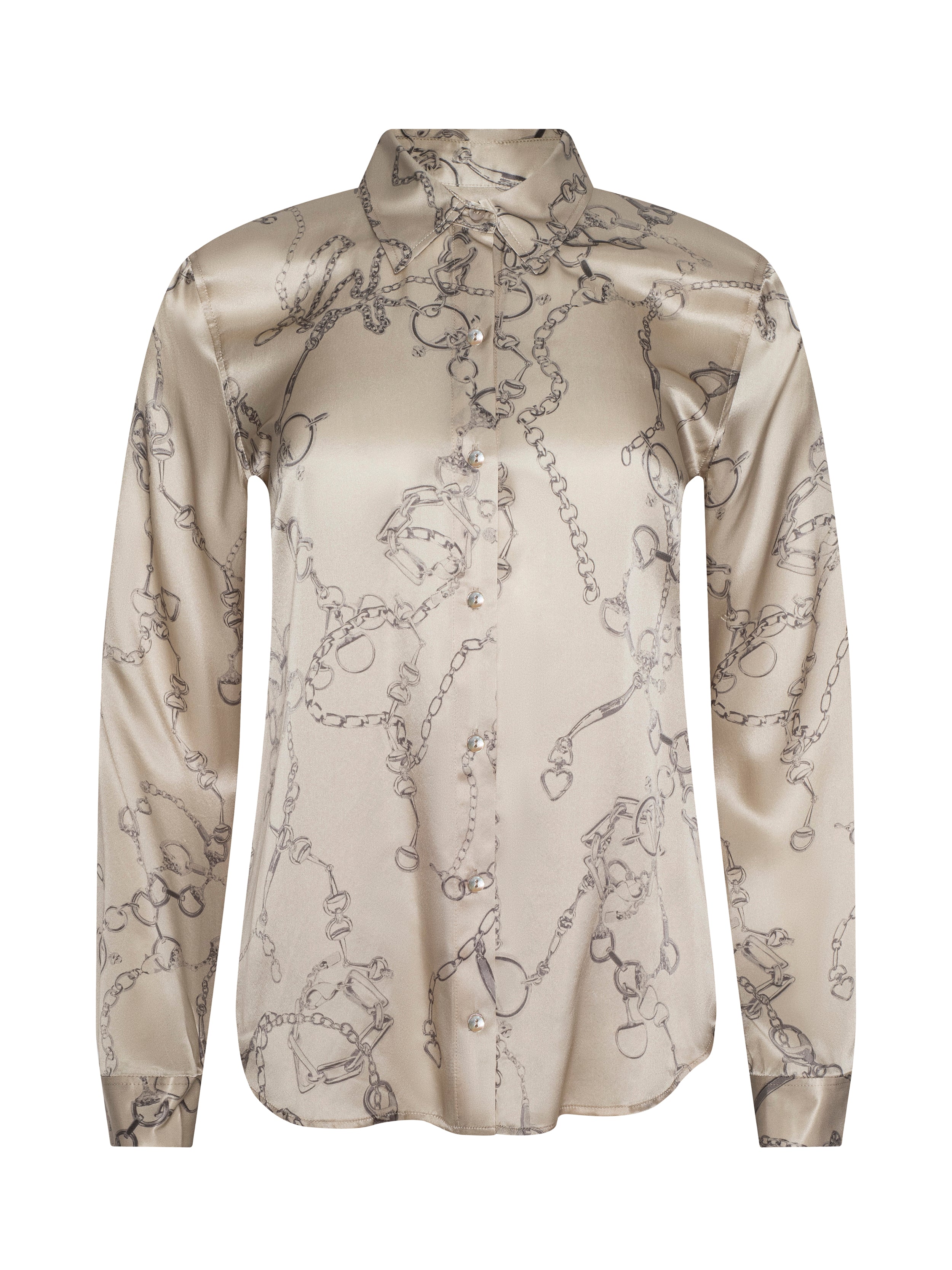 Tyler Silk Blouse Top In Soft Macadamia Multi Small Horsebit Chain