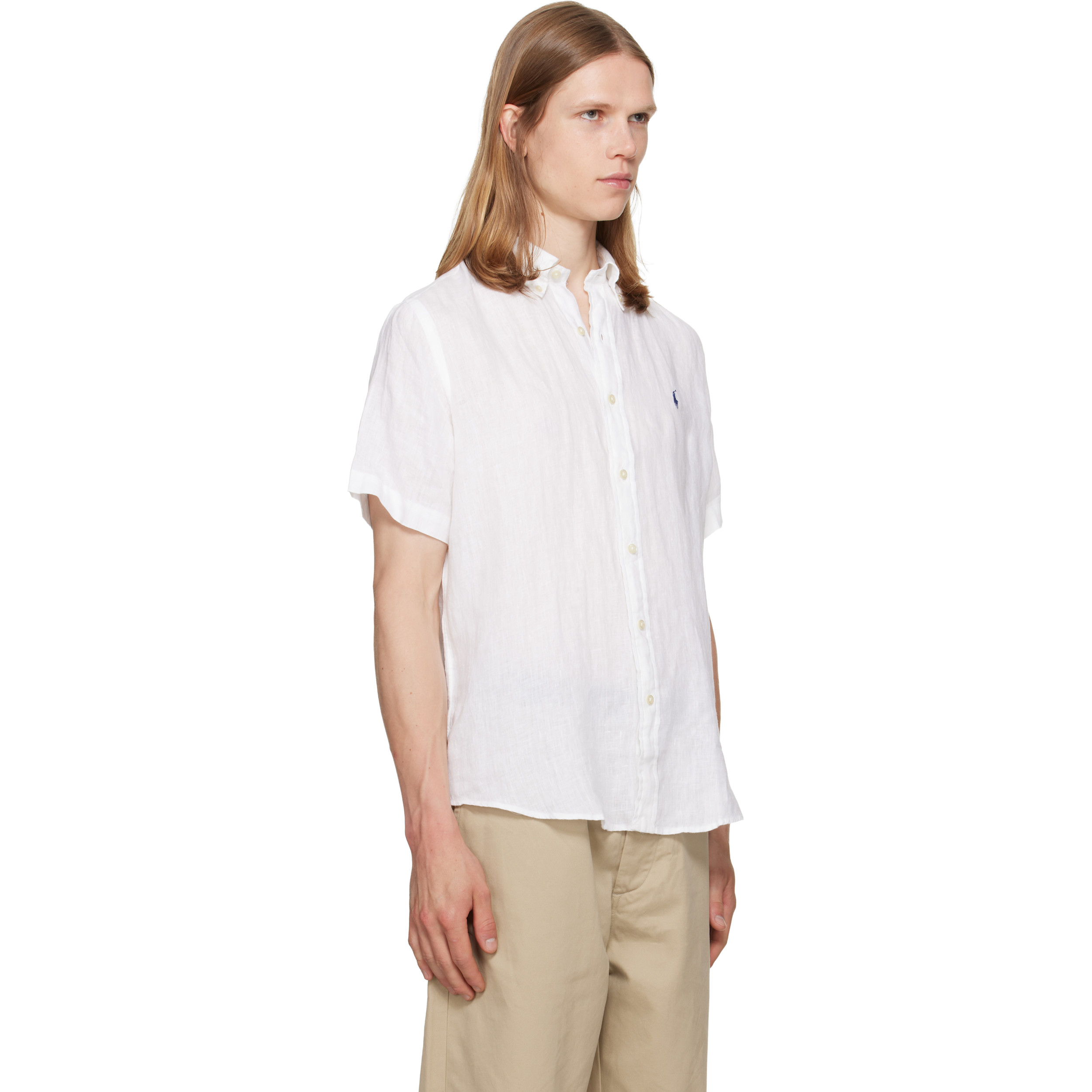 White Classic Fit Linen Shirt