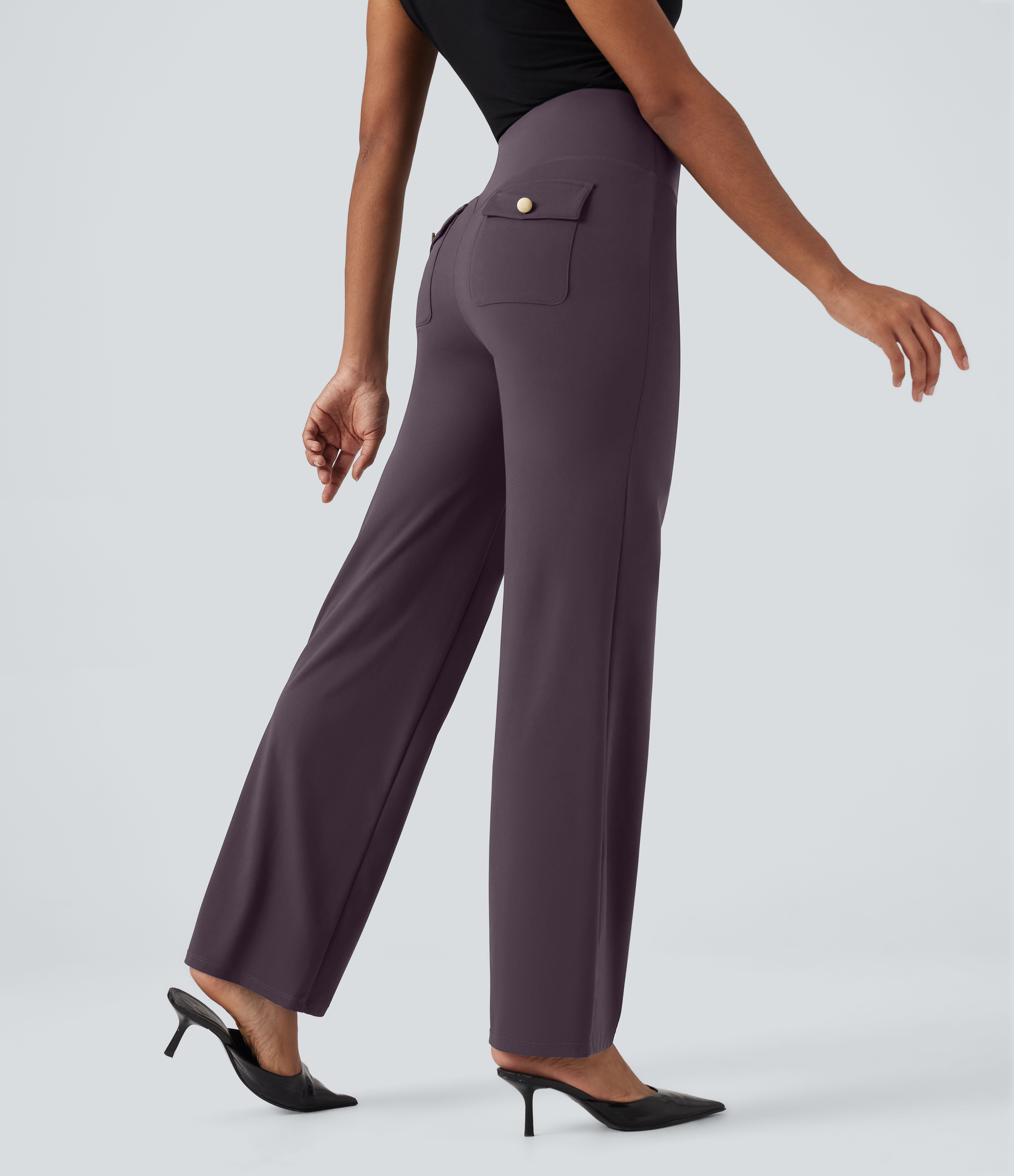 Halara Halara UltraSculpt™ High Waisted Tummy Control Straight Leg Work Trousers with Pockets - Night's Purple - XLregular