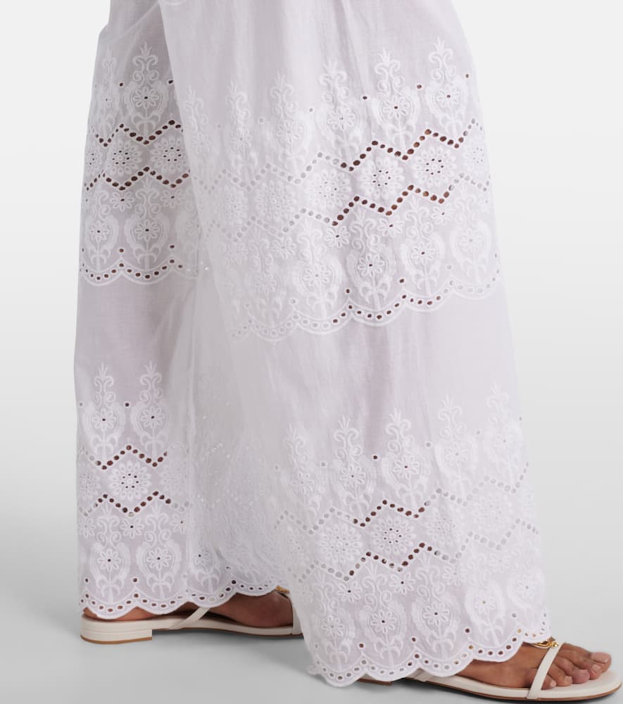 Immy broderie anglaise cotton wide-leg pants