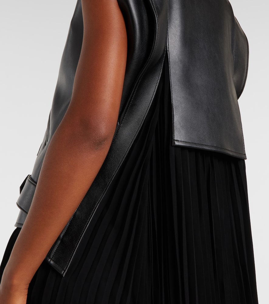 Faux leather and jersey maxi dress