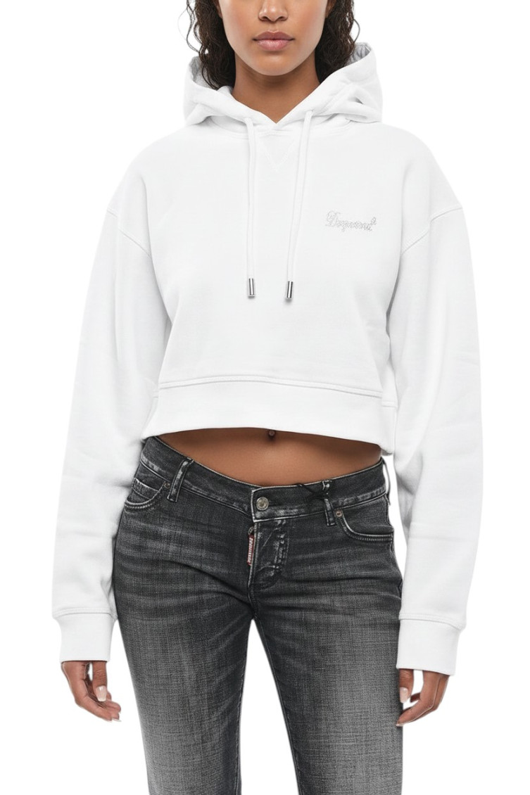 Logo Crop Hoodie In White