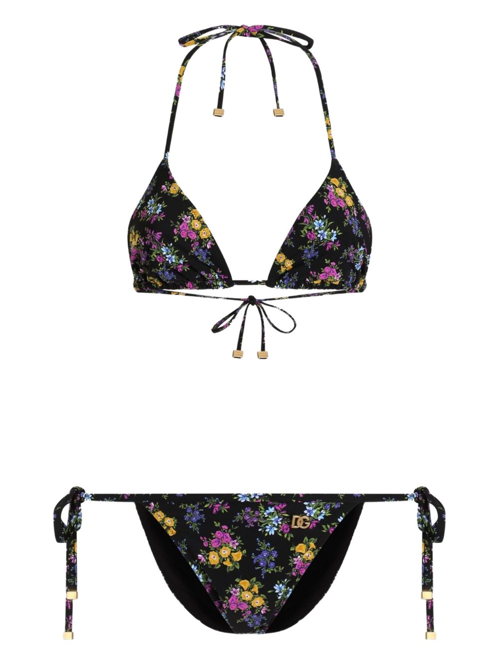 Adjustable Triangle Bikini Top & Thong Bikini Bottom Set with Gold-Plated DG Aglets