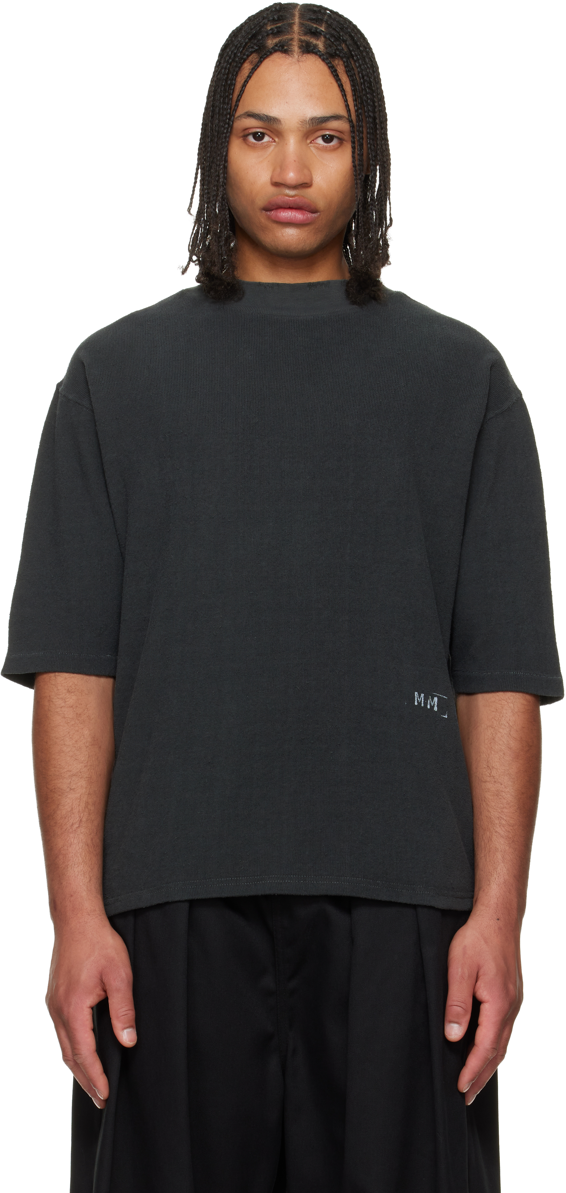 Gray Distressed Cotton Terry T-shirt