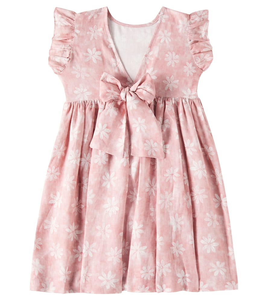 Floral ruffled linen dress