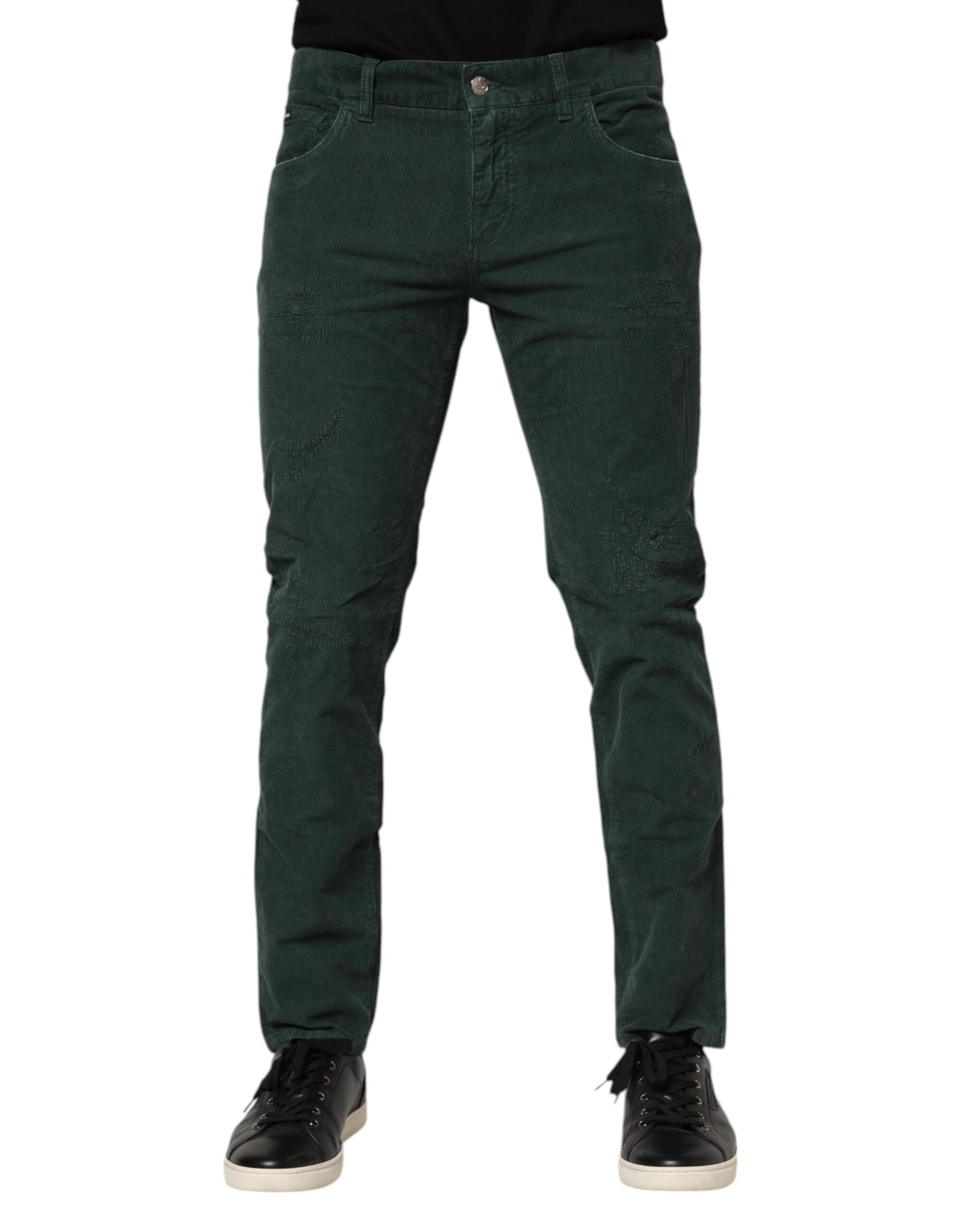 Cotton Corduroy Tapered Jeans — Green