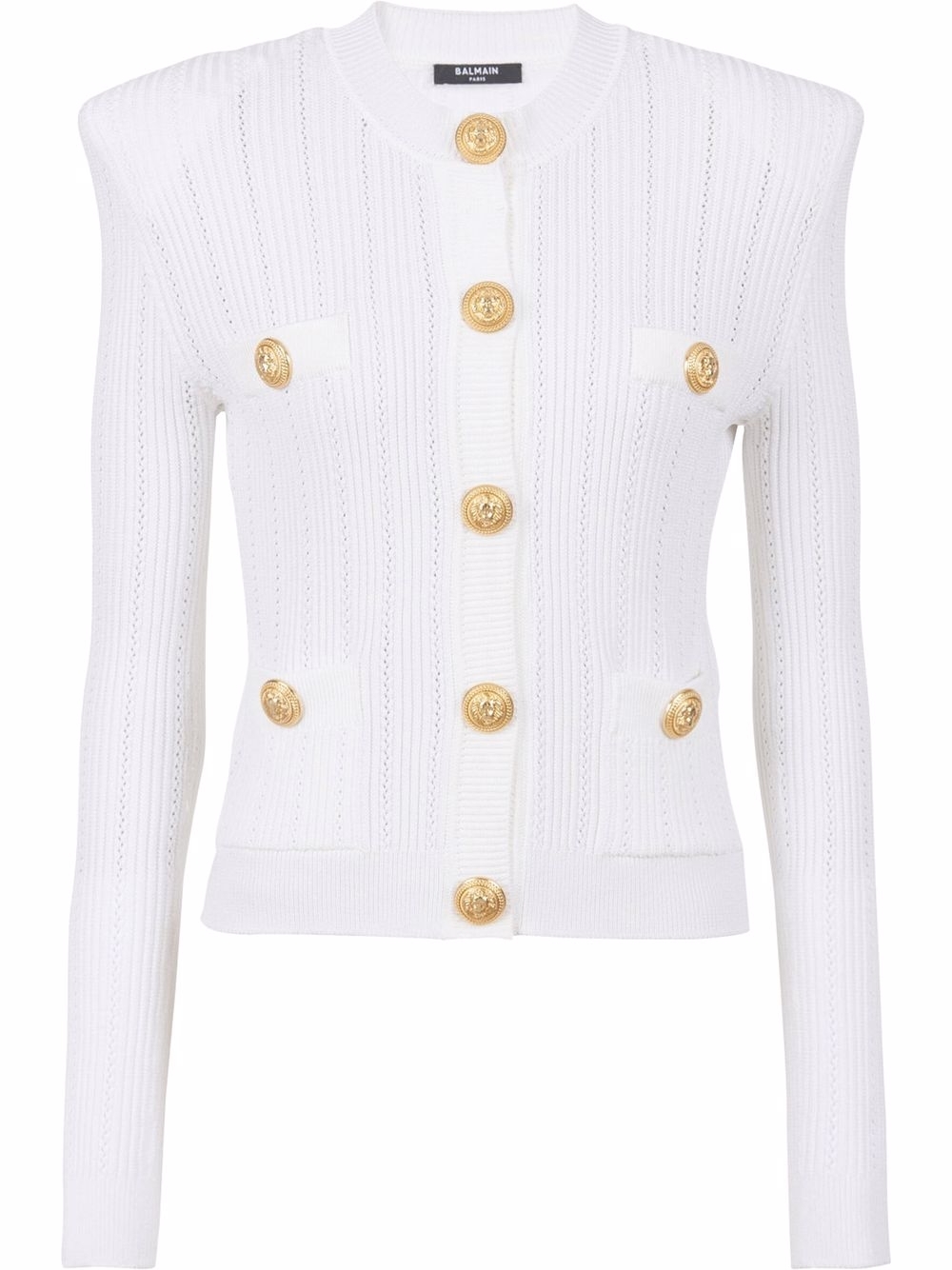Fine-knit button-fastening cardigan - White