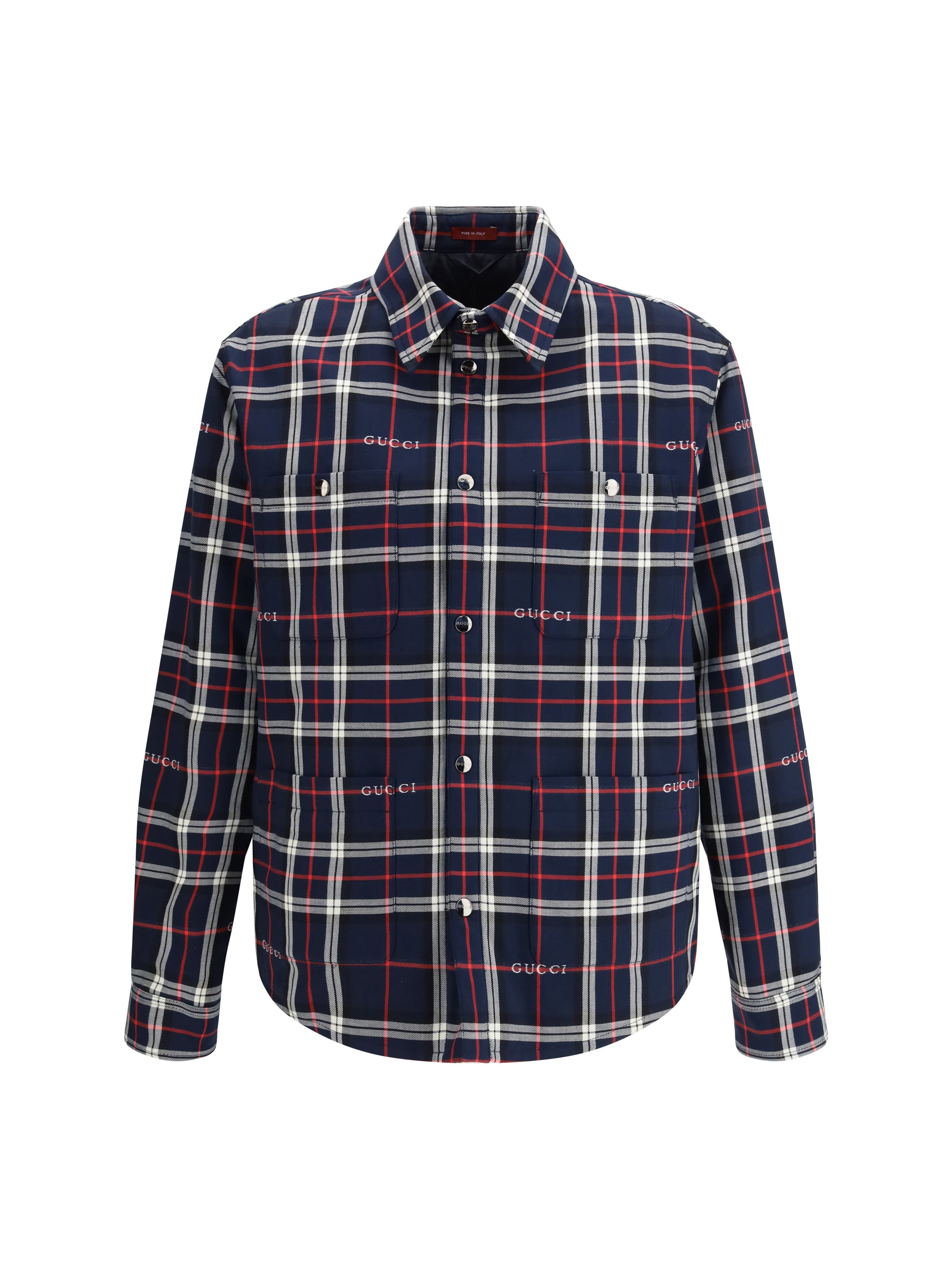 Padded Tartan Cotton Jacquard Shirt — Blue