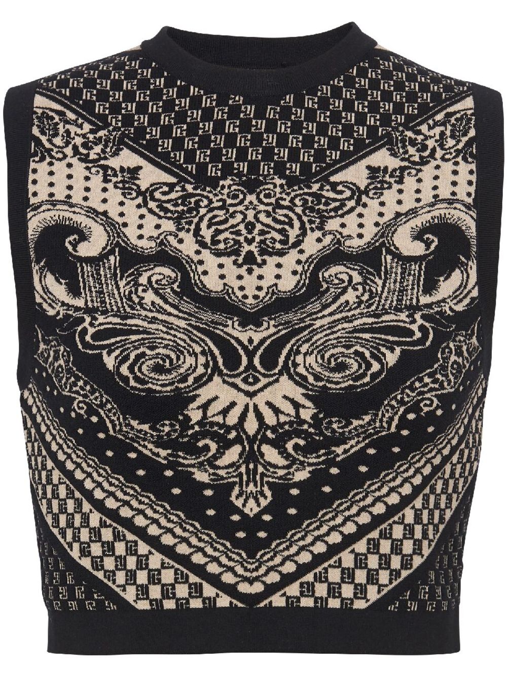Patterned intarsia-knit crew-neck top - Black
