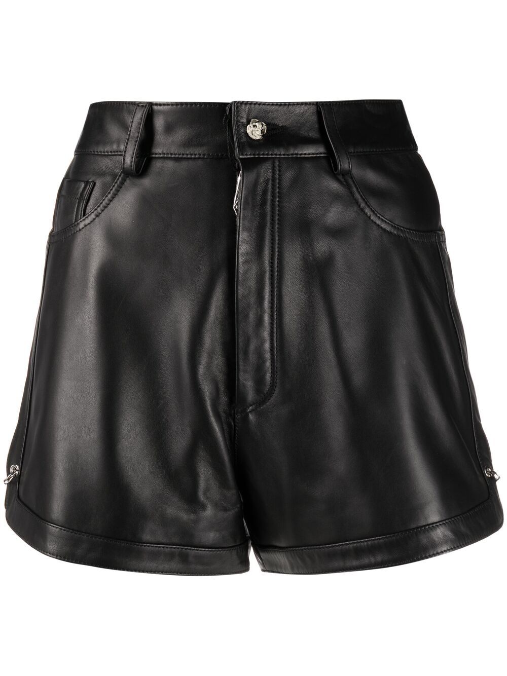Pin-embellished leather shorts - Black
