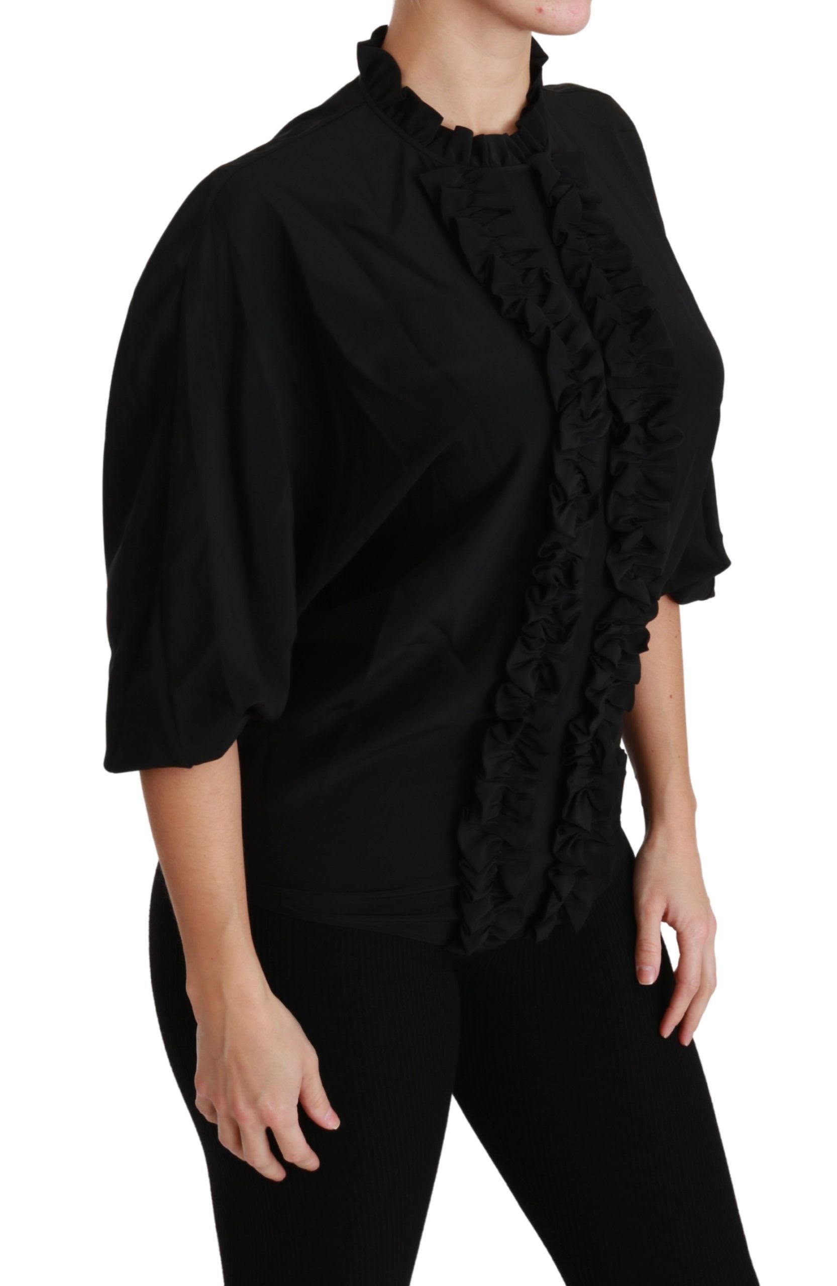 Ruffled Silk Blouse — Black