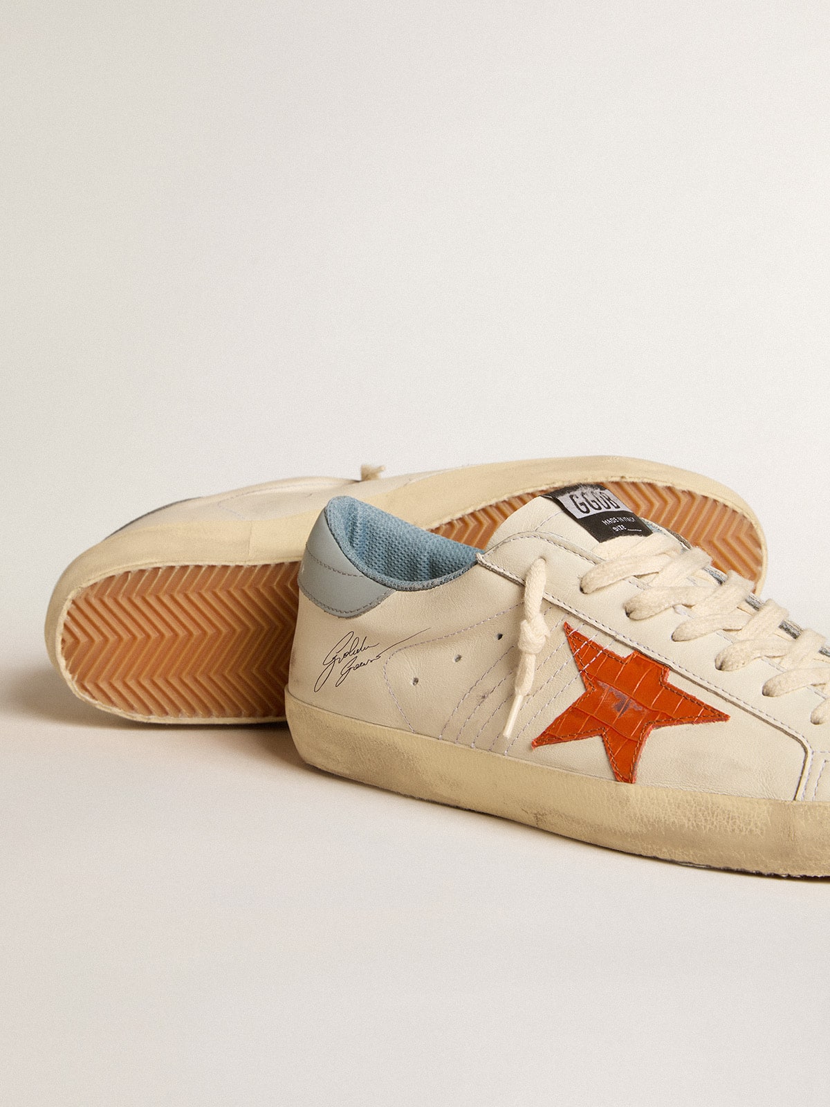 Golden Goose - Men's Super-star With Crocodile-print Star And Silver-blue Heel Tab, Man