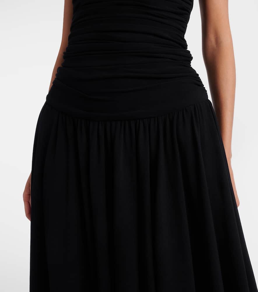 Crochet-trimmed jersey cocktail dress