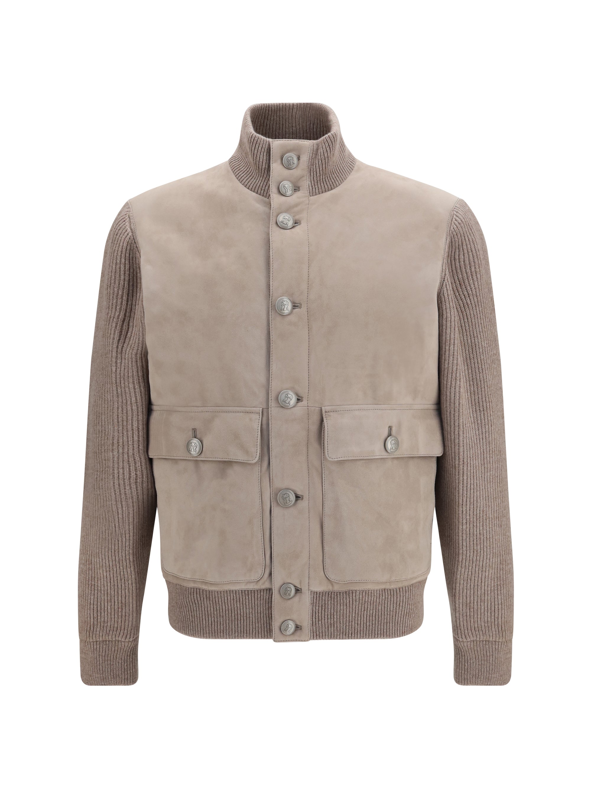 Suede and Knit Jacket — Beige