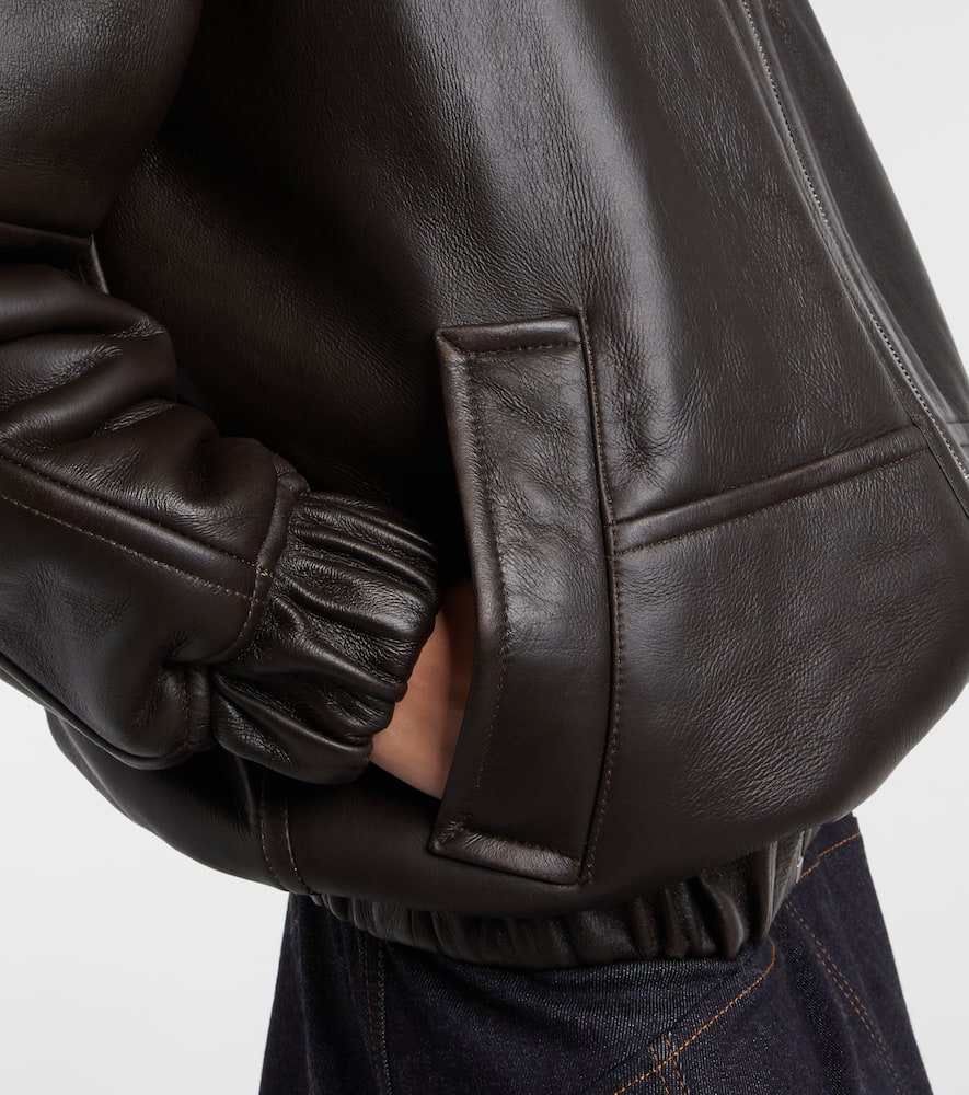 Bombardier shearling-trimmed leather bomber jacket