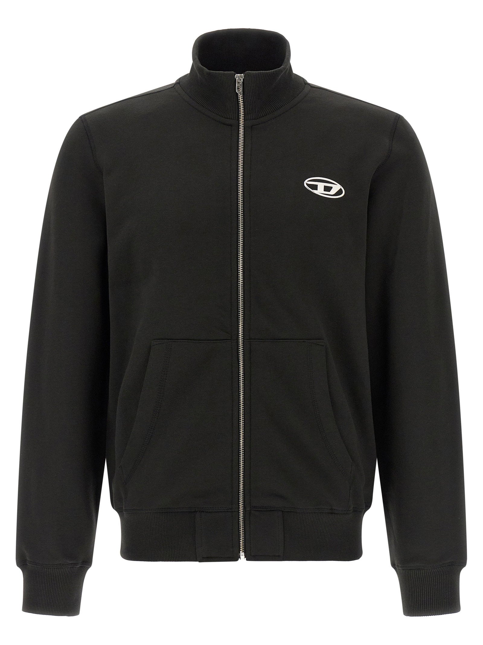 Logo-Embroidered Brushed Cotton Sweatshirt — Black