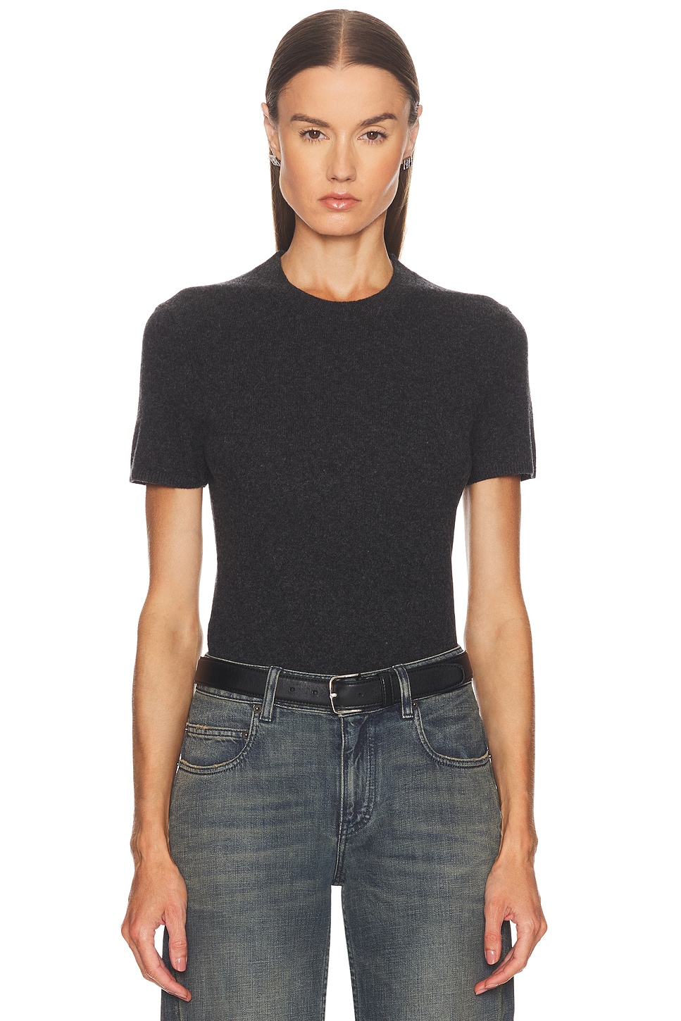 Alexander Wang Short Sleeve Crewneck Knit Logo Tee in Charcoal - Charcoal. XS also in L