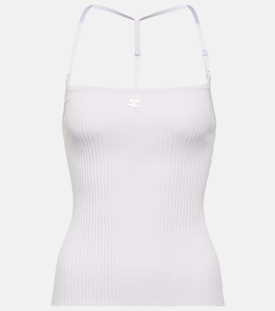 Courrèges Logo halterneck ribbed-knit tank top