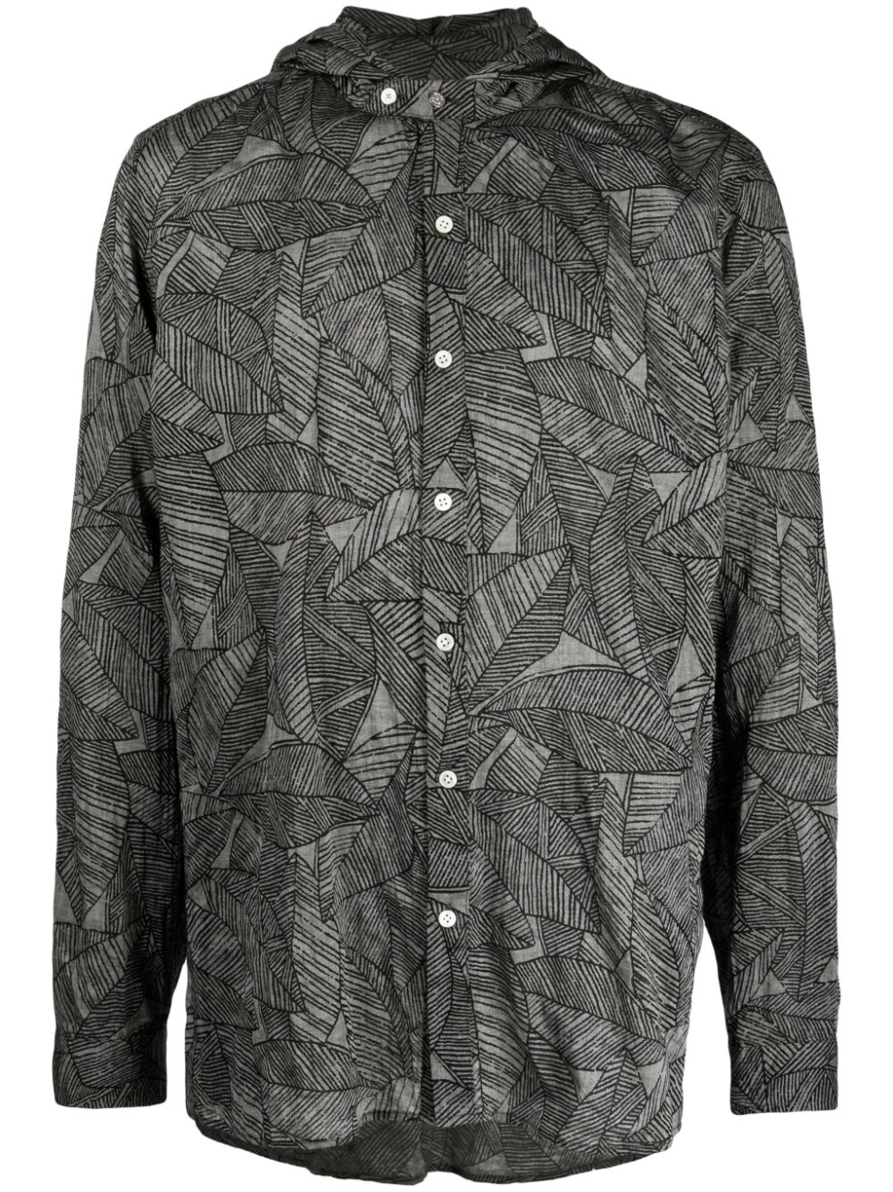 Leaf-print hooded shirt - Grey