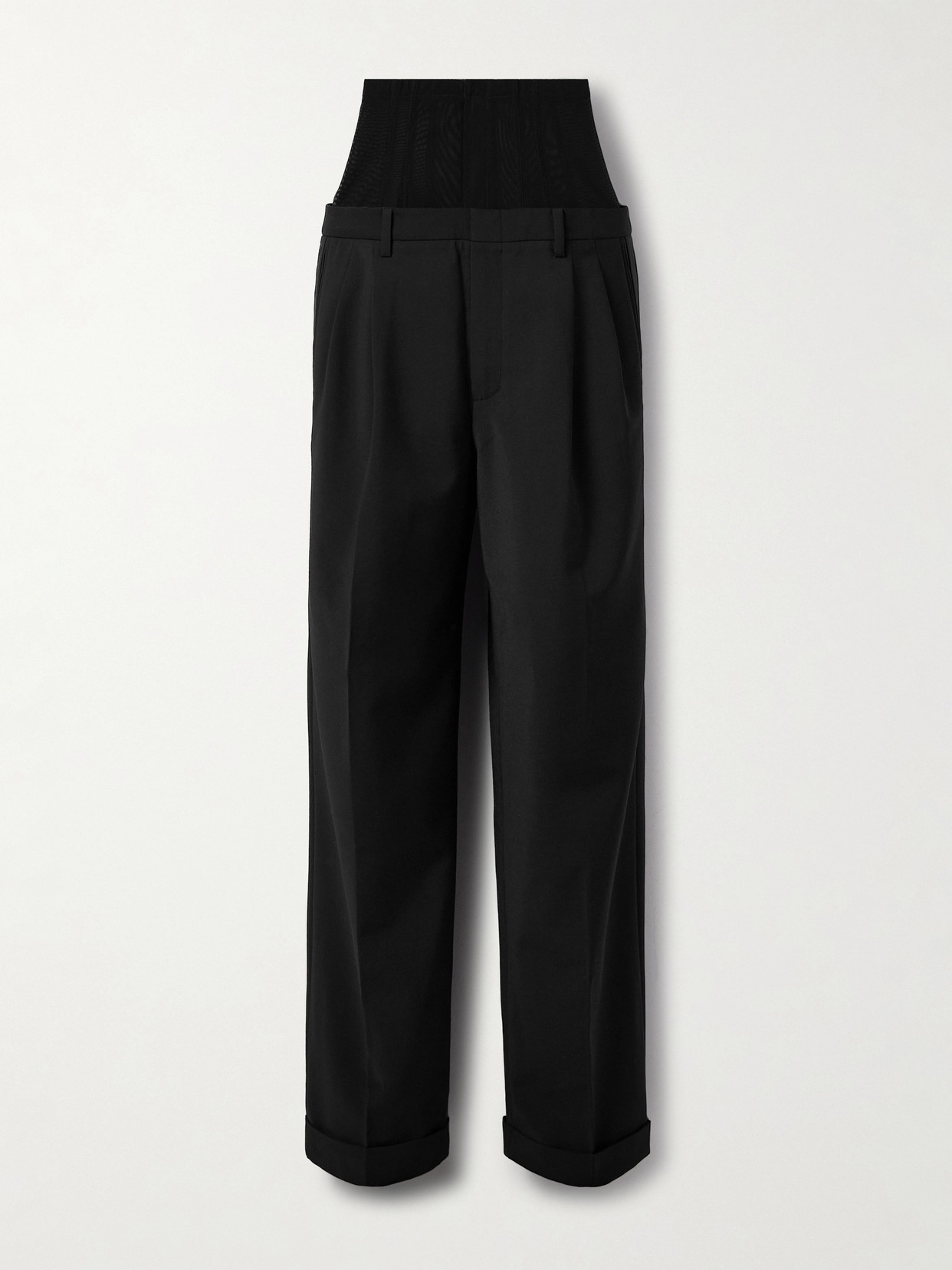 Mesh-trimmed Crepe Wide-leg Pants - Black