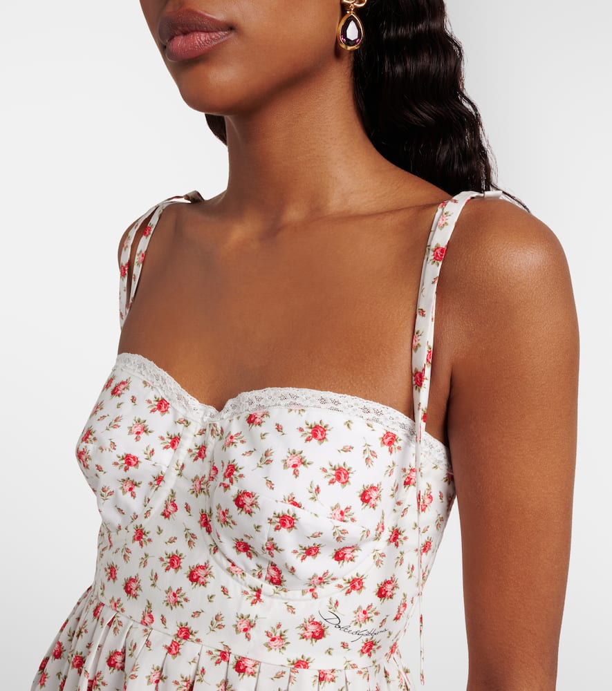 Floral lace-trimmed cotton-blend poplin minidress